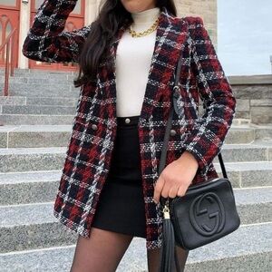 Zara Plaid Double-Breasted Blazer